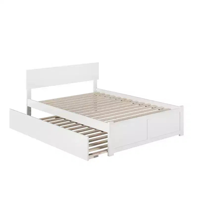 Letto a piattaforma matrimoniale marrone/bianco con letto estraibile singolo, 2 posti letto