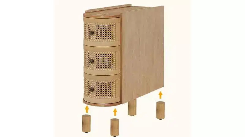 Tavolino con 3 Cassetti in Rattan Marrone, Finitura Rovere