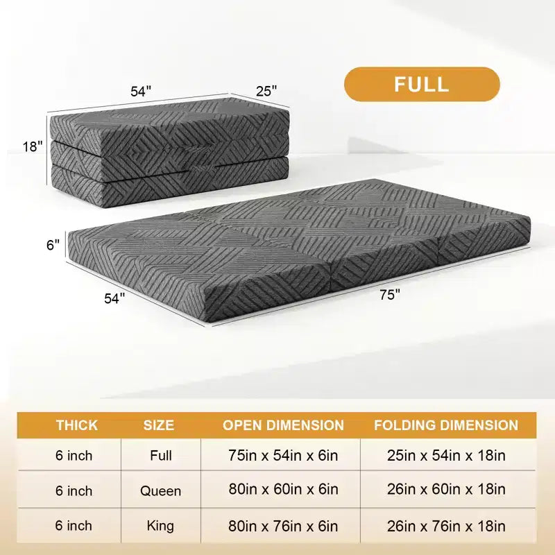 Materasso in memory foam pieghevole a tre, grigio, 15 cm, singolo