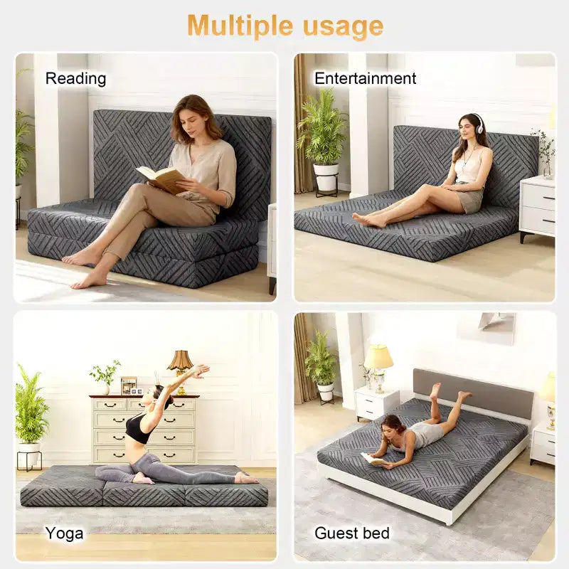 Materasso in memory foam pieghevole a tre, grigio, 15 cm, singolo