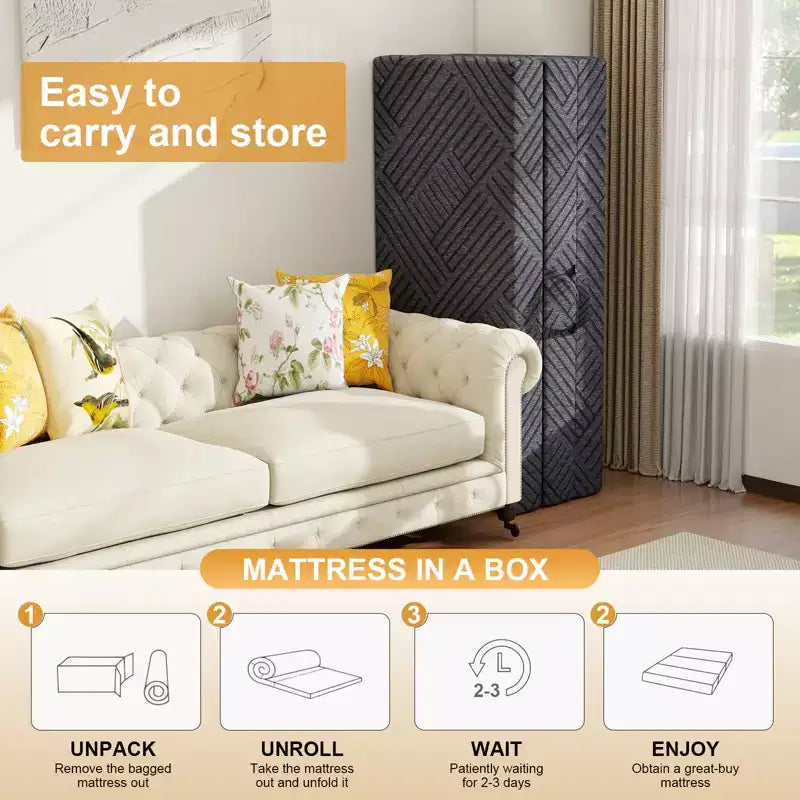 Materasso in memory foam pieghevole a tre, grigio, 15 cm, singolo