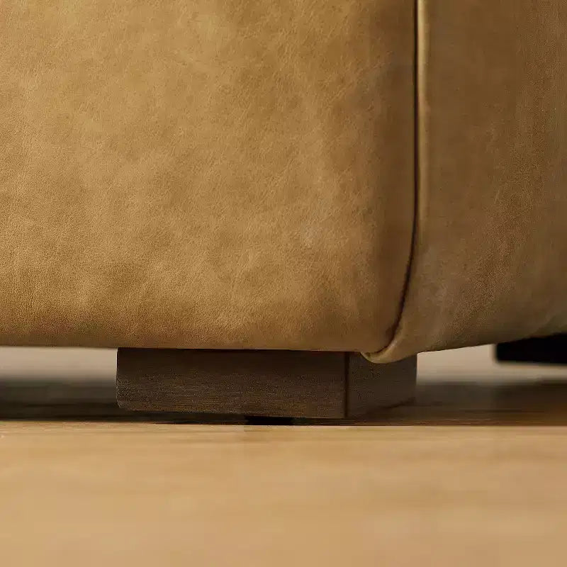 Poggiapiedi Pouf Contenitore Rettangolare in Vera Pelle Cognac / Marrone Chiaro, Singolo