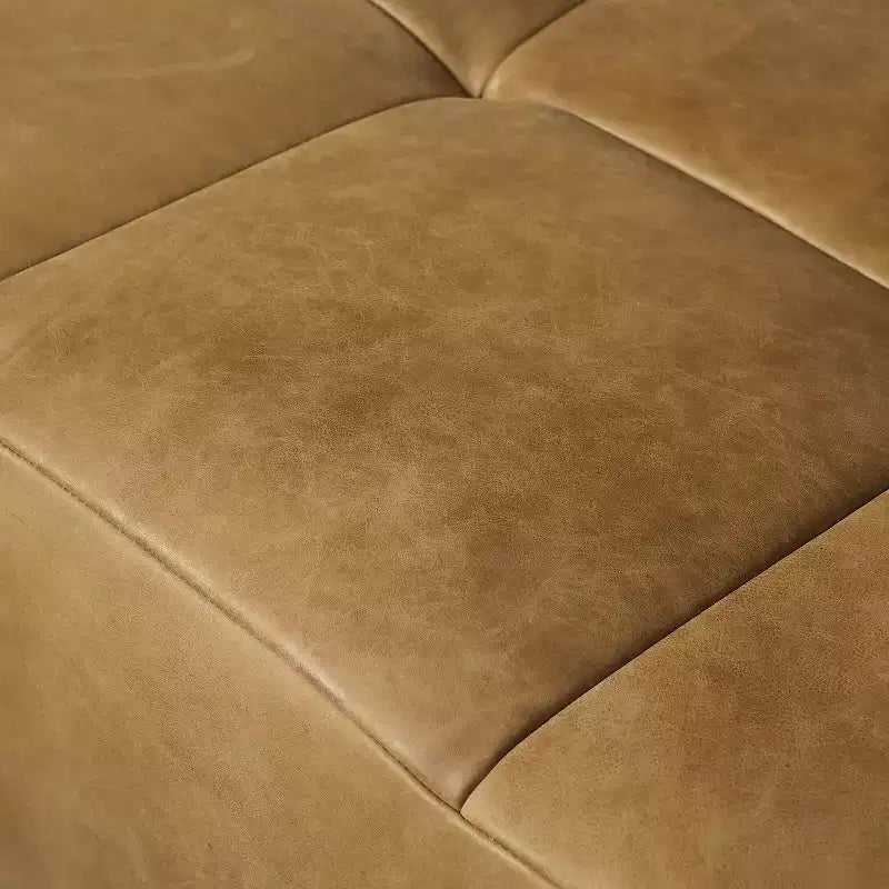Poggiapiedi Pouf Contenitore Rettangolare in Vera Pelle Cognac / Marrone Chiaro, Singolo