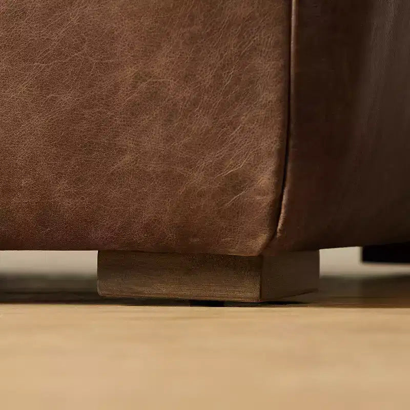 Poggiapiedi Pouf Contenitore Rettangolare in Vera Pelle Cognac / Marrone Chiaro, Singolo