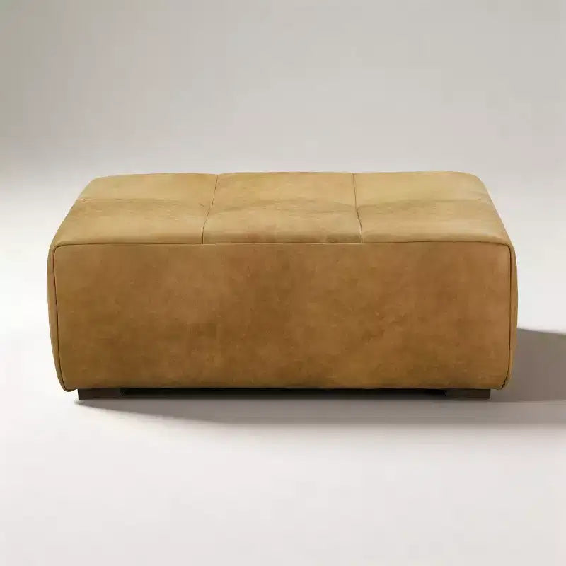 Poggiapiedi Pouf Contenitore Rettangolare in Vera Pelle Cognac / Marrone Chiaro, Singolo