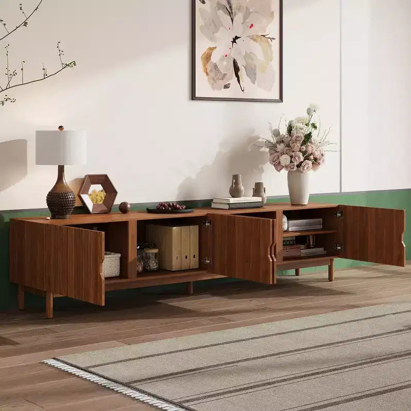 Marrone Naturale, Stile Moderno, Mobile TV per TV fino a 90" con 4 Ante