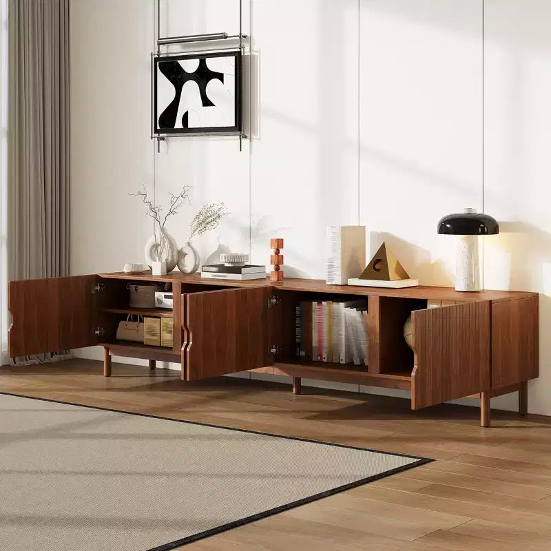 Marrone Naturale, Stile Moderno, Mobile TV per TV fino a 90" con 4 Ante