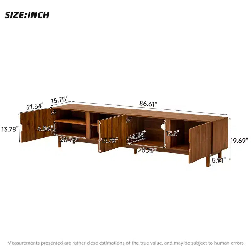Marrone Naturale, Stile Moderno, Mobile TV per TV fino a 90" con 4 Ante