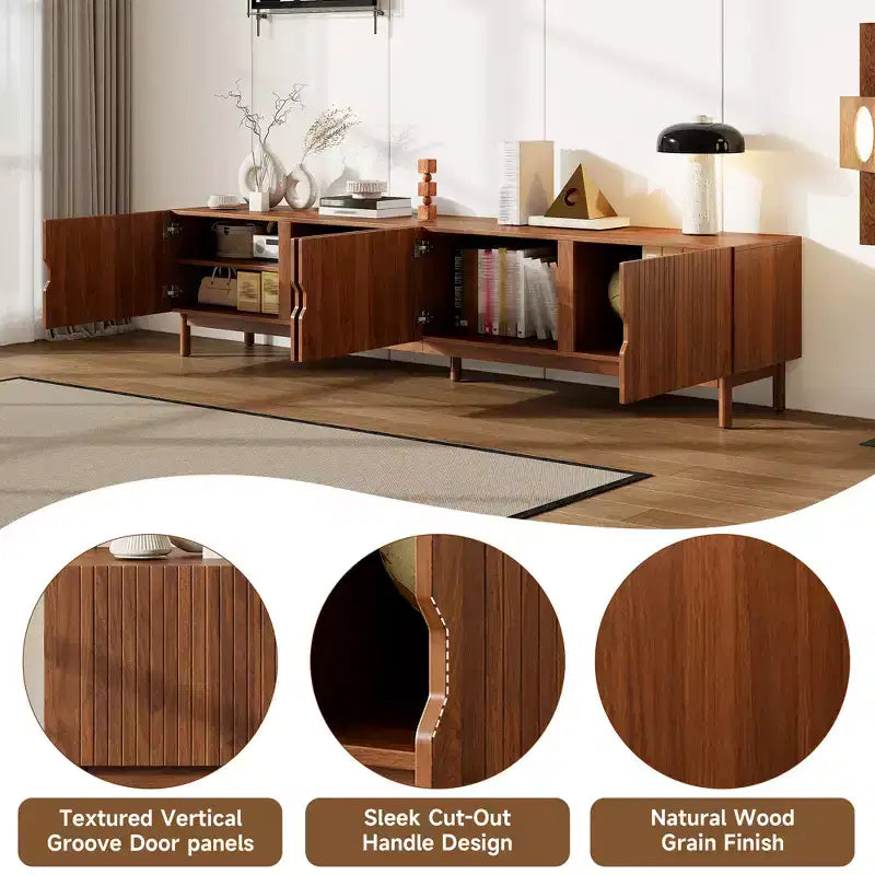 Marrone Naturale, Stile Moderno, Mobile TV per TV fino a 90" con 4 Ante