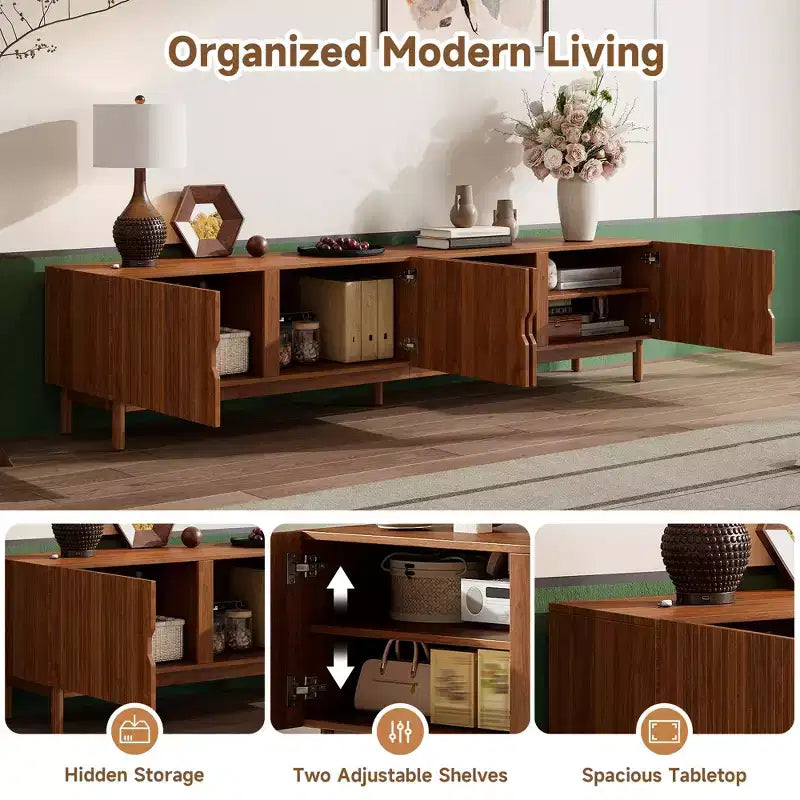 Marrone Naturale, Stile Moderno, Mobile TV per TV fino a 90" con 4 Ante