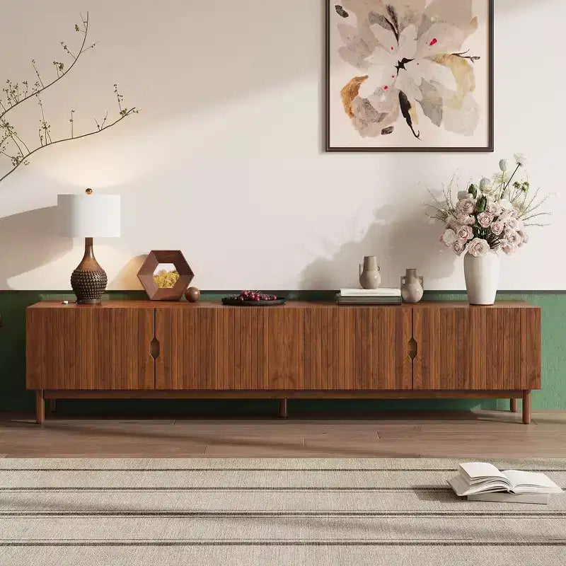Marrone Naturale, Stile Moderno, Mobile TV per TV fino a 90" con 4 Ante