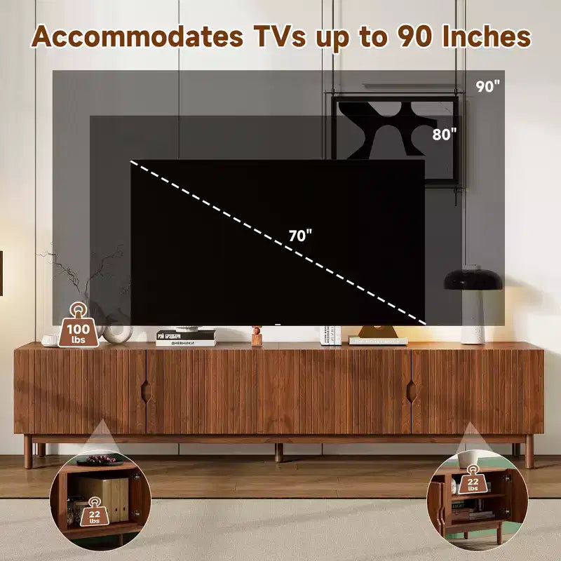Marrone Naturale, Stile Moderno, Mobile TV per TV fino a 90" con 4 Ante