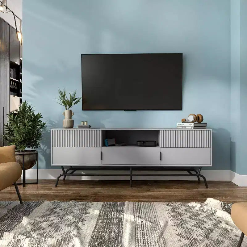 Mobile porta TV a 3 cassetti grigio e nero per 2, adatto fino a 65"