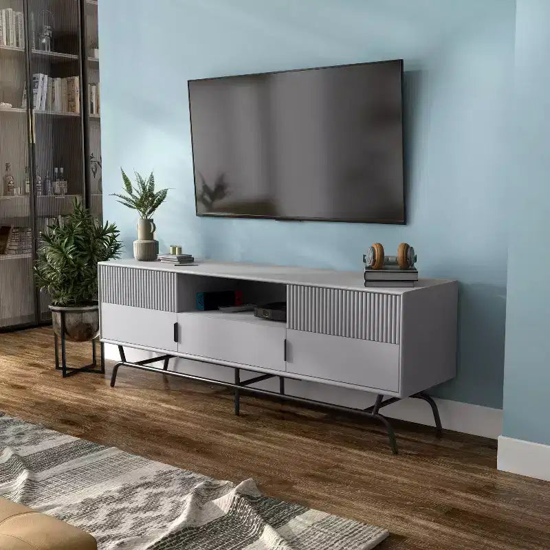Mobile porta TV a 3 cassetti grigio e nero per 2, adatto fino a 65"