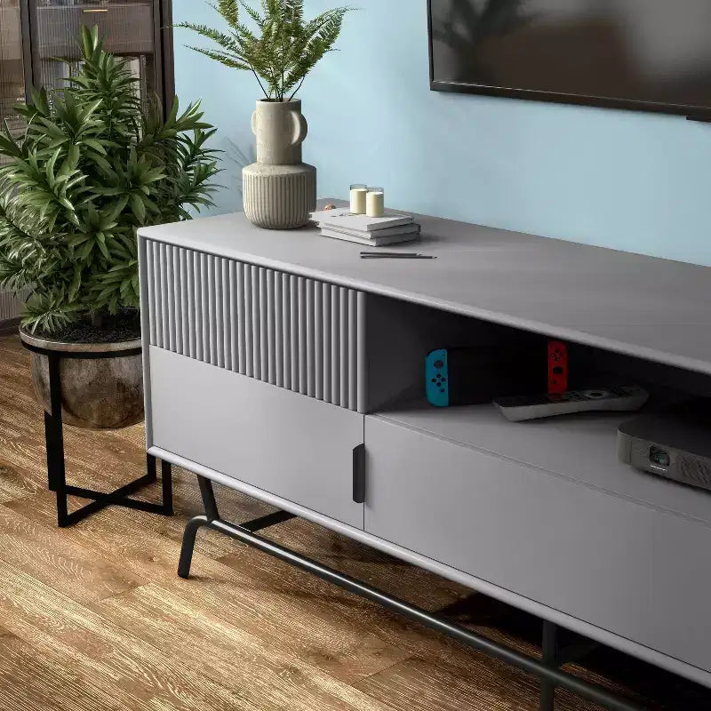 Mobile porta TV a 3 cassetti grigio e nero per 2, adatto fino a 65"