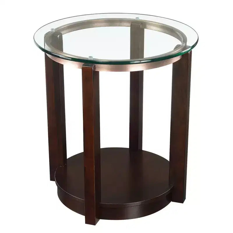 Set tavolino da caffè e tavolini laterali rotondi con ripiano in vetro, 3 pezzi, color espresso