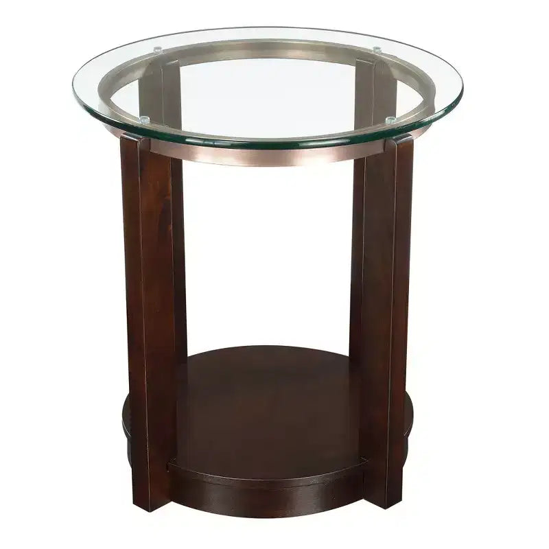 Set tavolino da caffè e tavolini laterali rotondi con ripiano in vetro, 3 pezzi, color espresso