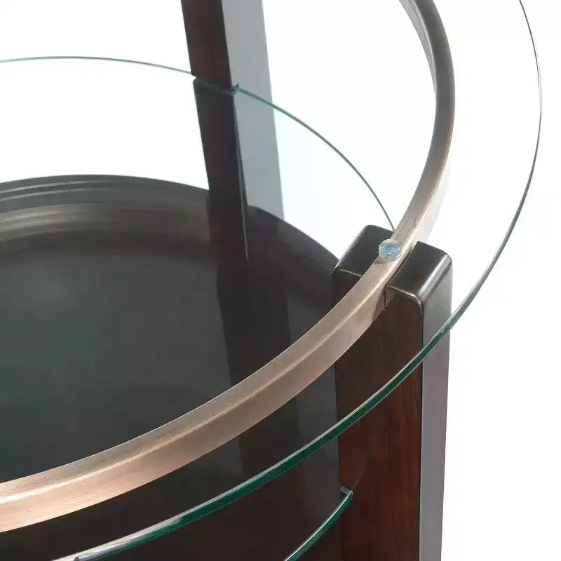 Set tavolino da caffè e tavolini laterali rotondi con ripiano in vetro, 3 pezzi, color espresso