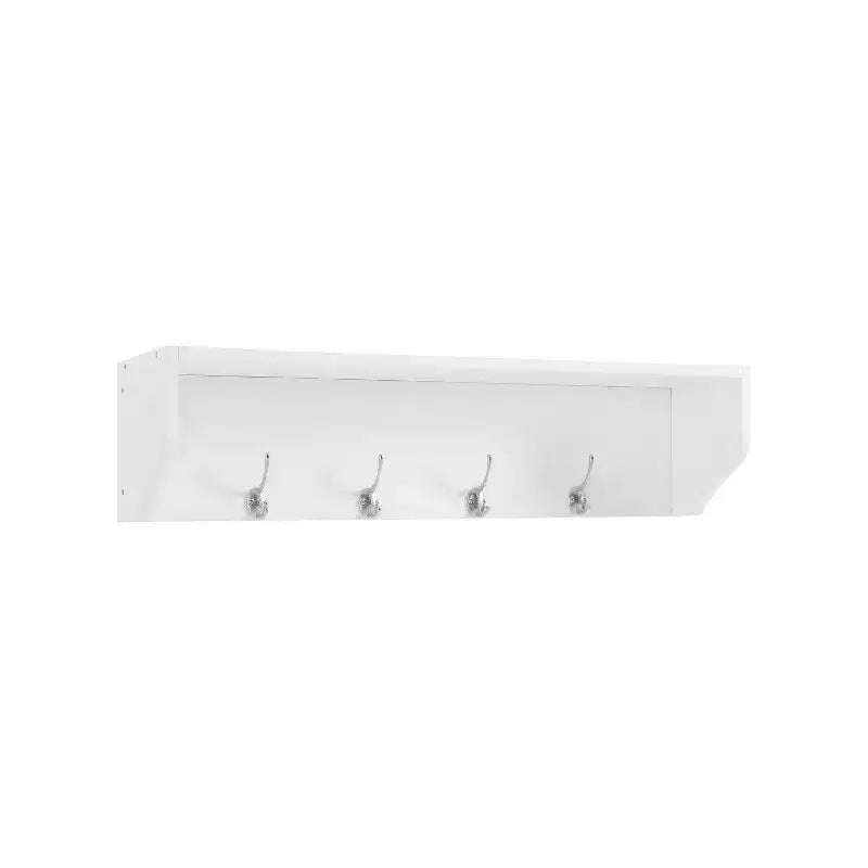 Harper Entryway Shelf White - Crosley: Coastal Style, 4 Metal Hooks, Wood Veneer, MDF Frame