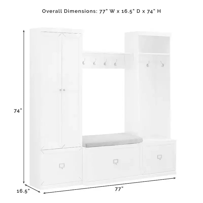 Set ingresso bianco 4 pezzi – Panchina, mensola, attaccapanni e dispensa armadio