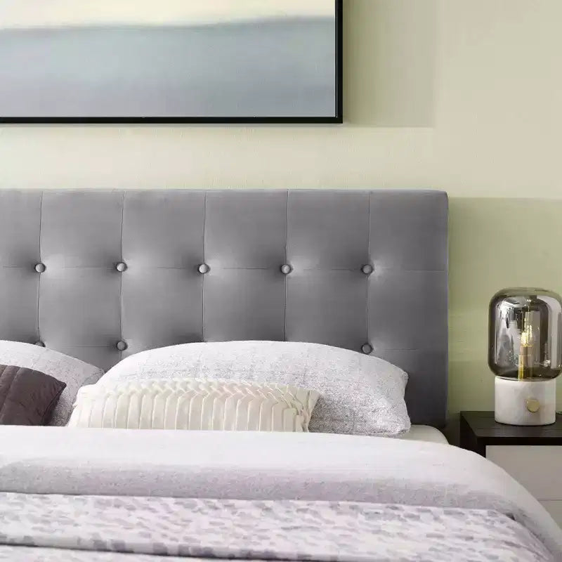Testata in velluto trapuntato matrimoniale Grigio/Blu scuro – 1 persona