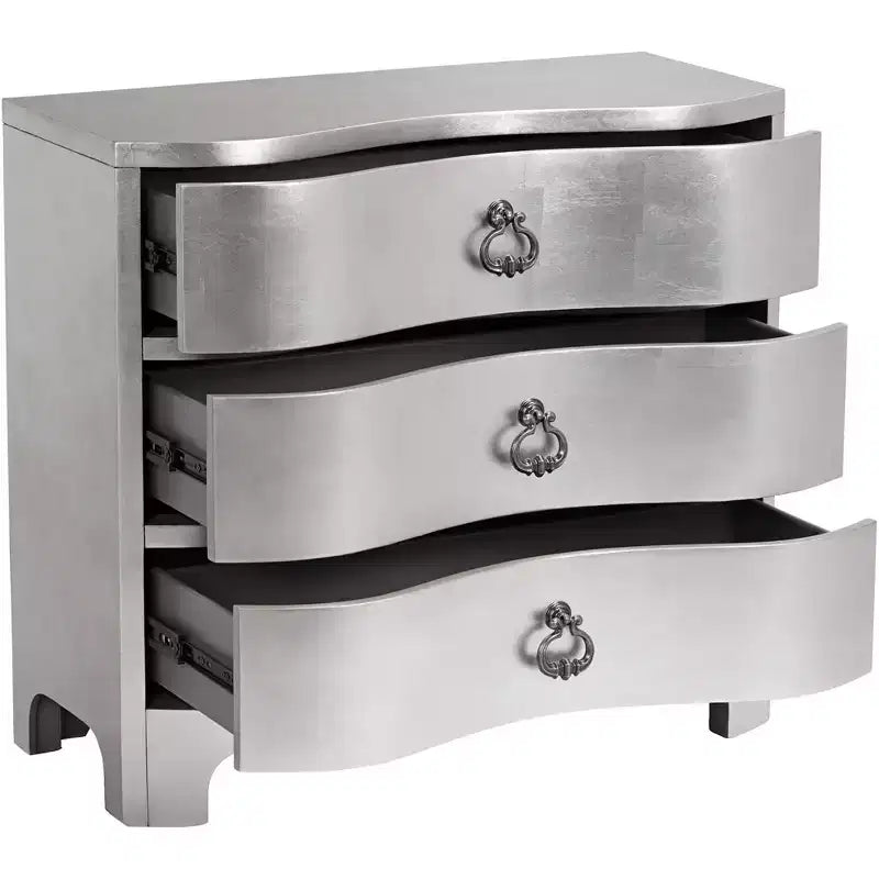 Cassettiera a 3 cassetti Champagne Silver Leaf Serpentine