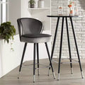 Sgabello da bancone in velluto grigio con gambe in legno nero, schienale medio, seduta singola
