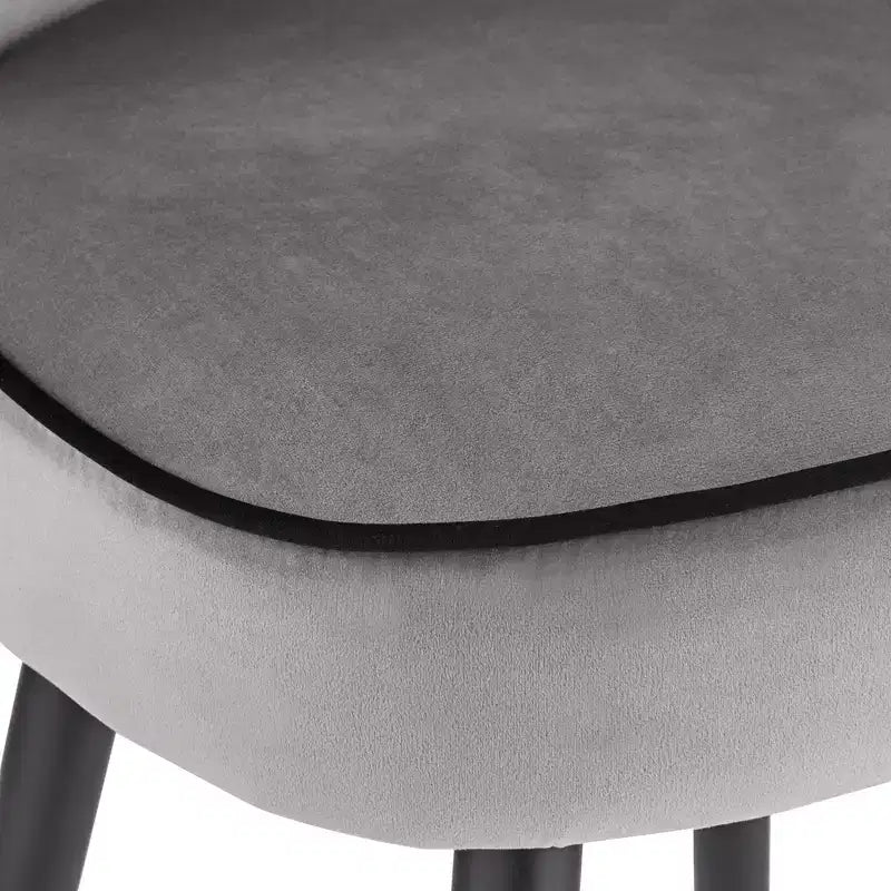 Sgabello da bancone in velluto grigio con gambe in legno nero, schienale medio, seduta singola