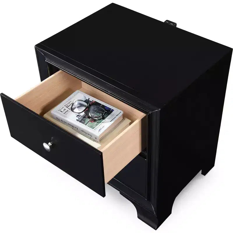 Comodino bicolore (bianco/nero) a 2 cassetti con porta USB, 1 persona