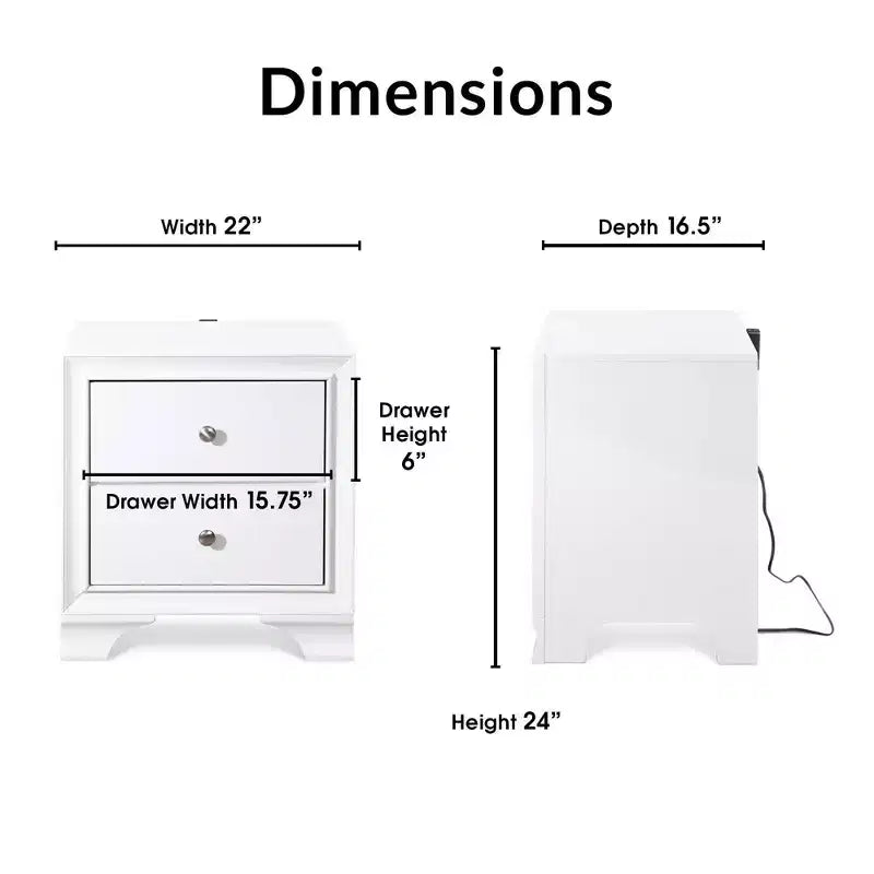 Comodino bicolore (bianco/nero) a 2 cassetti con porta USB, 1 persona