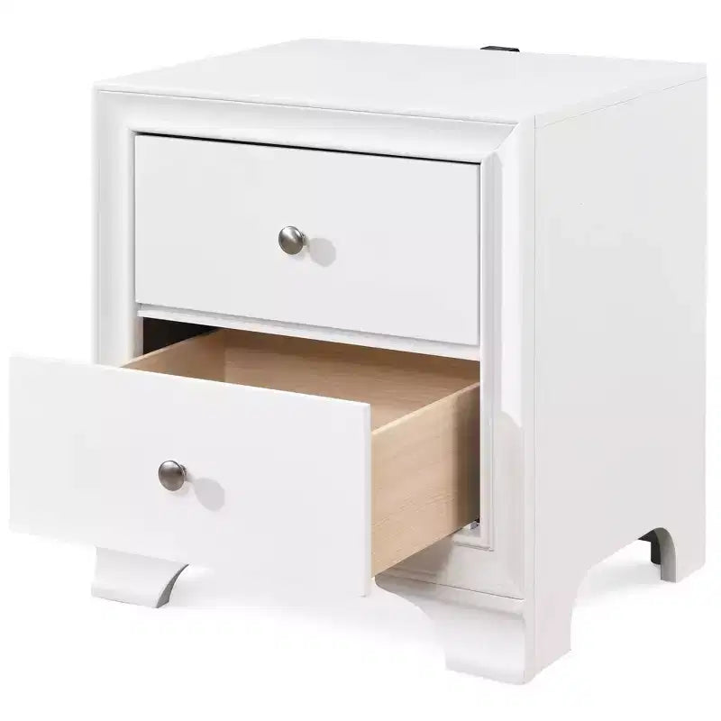 Comodino bicolore (bianco/nero) a 2 cassetti con porta USB, 1 persona