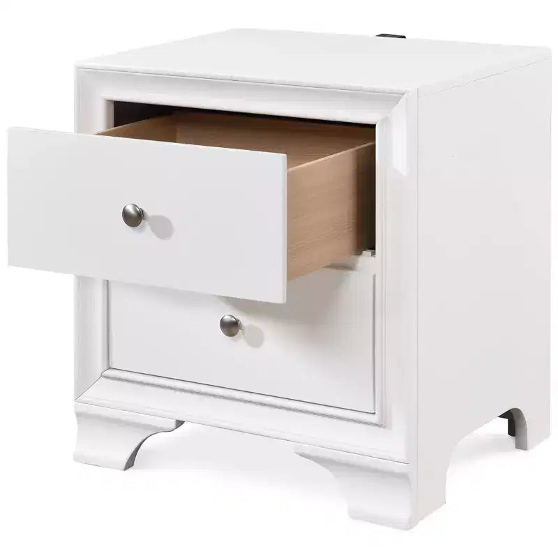 Comodino bicolore (bianco/nero) a 2 cassetti con porta USB, 1 persona