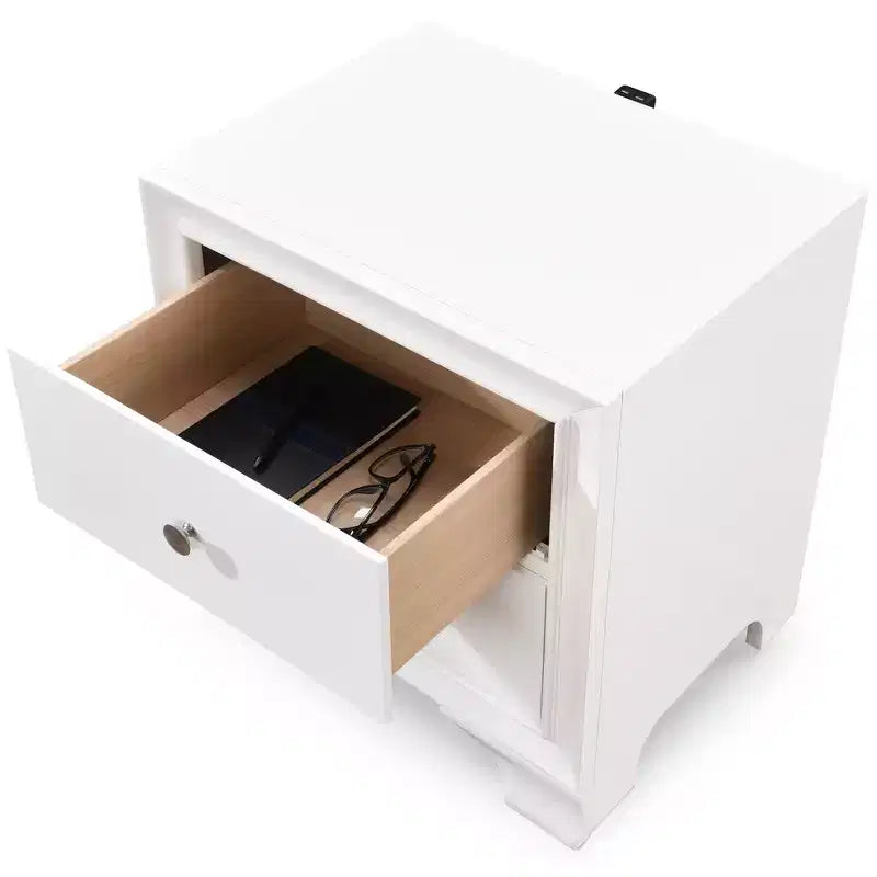 Comodino bicolore (bianco/nero) a 2 cassetti con porta USB, 1 persona