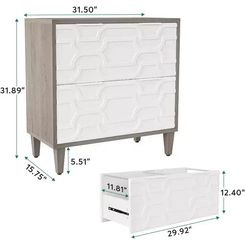 Classificatore orizzontale a 2 cassetti grigio e bianco / noce e bianco per 1-2 utenti