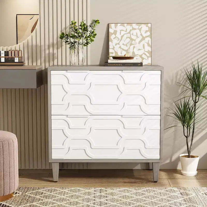 Classificatore orizzontale a 2 cassetti grigio e bianco / noce e bianco per 1-2 utenti