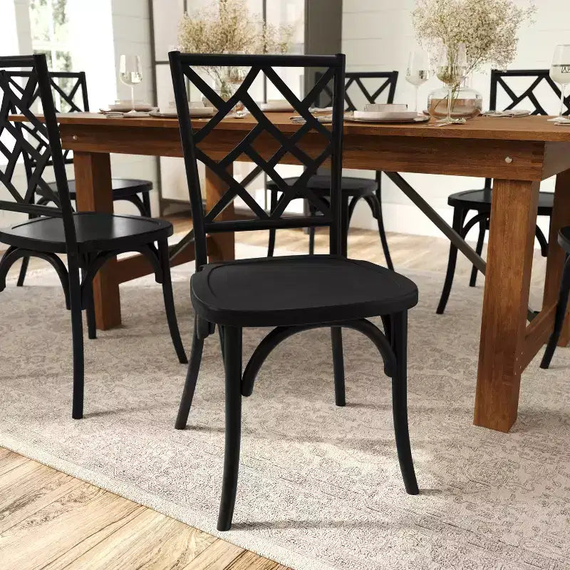 Sedie da pranzo impilabili in legno massello nere/noce pecan/bianche, set da 2