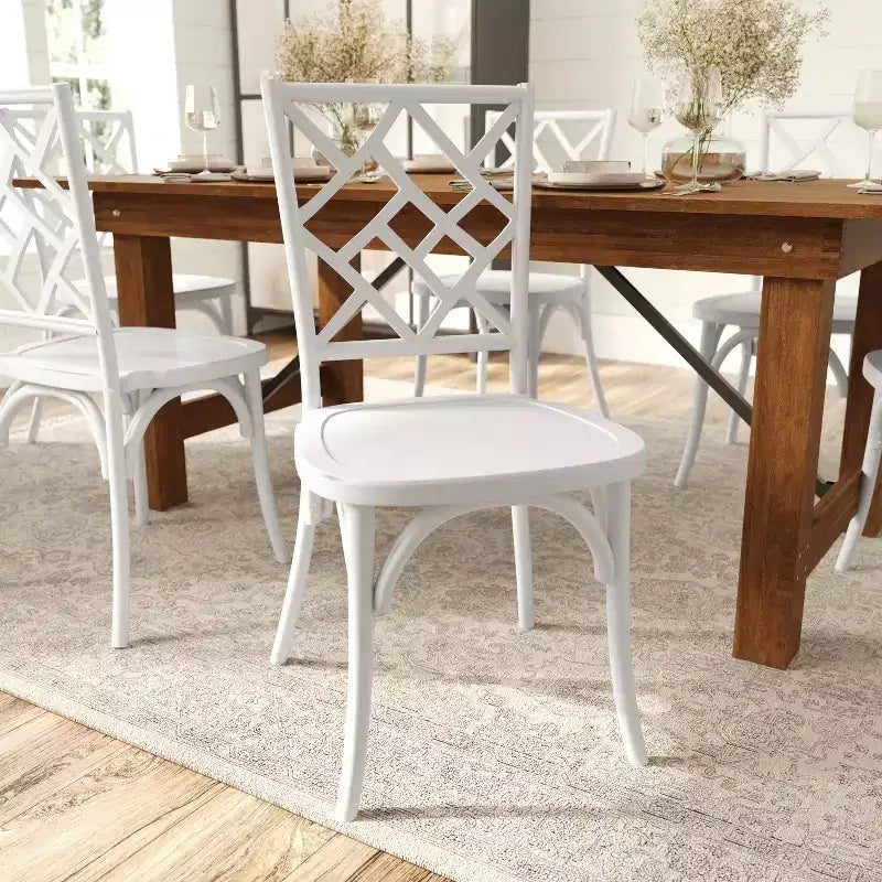 Sedie da pranzo impilabili in legno massello nere/noce pecan/bianche, set da 2