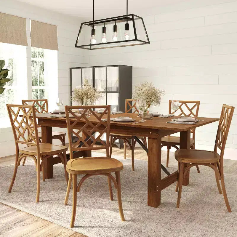 Sedie da pranzo impilabili in legno massello nere/noce pecan/bianche, set da 2